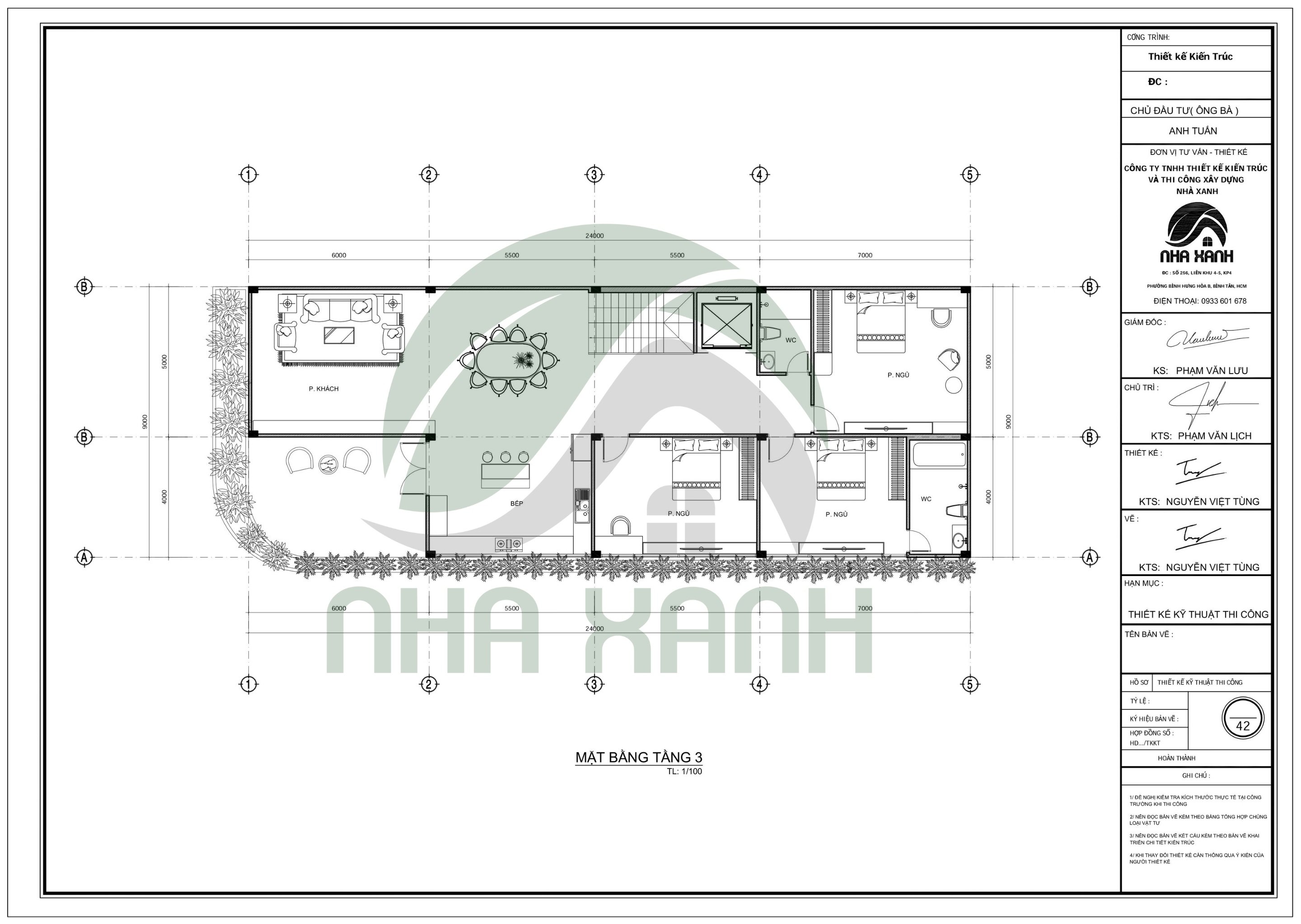 Mặt bằng công năng tầng 3 nhà ở kết hợp văn phòng 2 mặt tiền