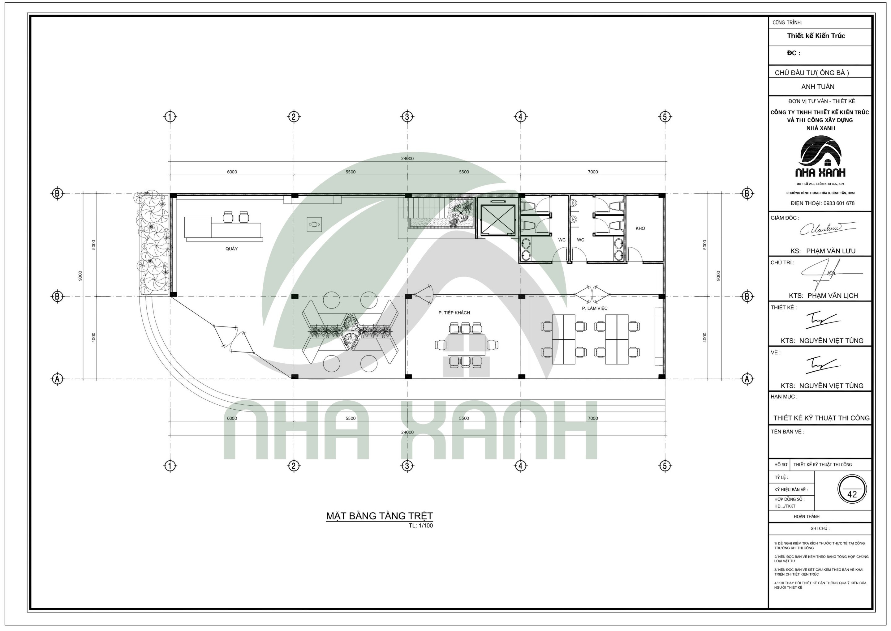 Mặt bằng công năng tầng trệt nhà ở kết hợp văn phòng 2 mặt tiền