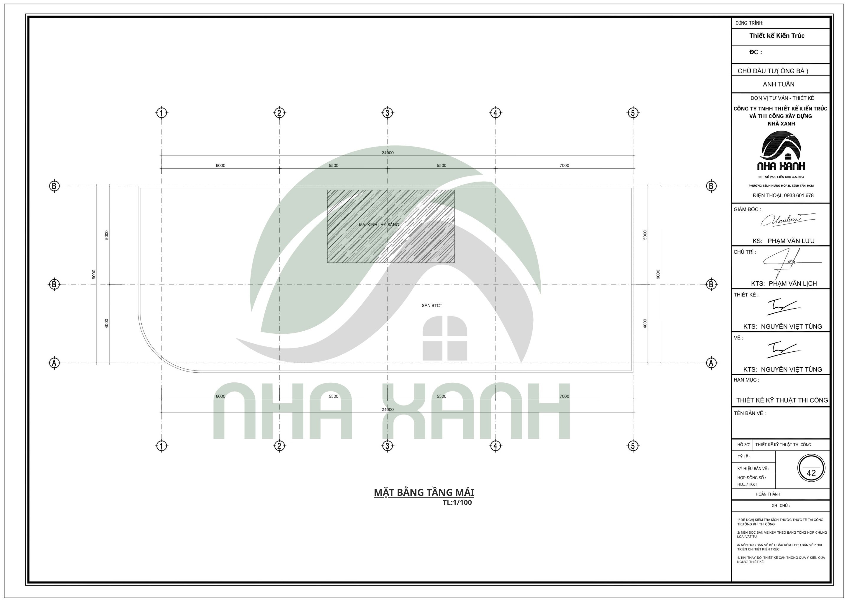 Mặt bằng công năng tầng mái nhà ở kết hợp văn phòng 2 mặt tiền