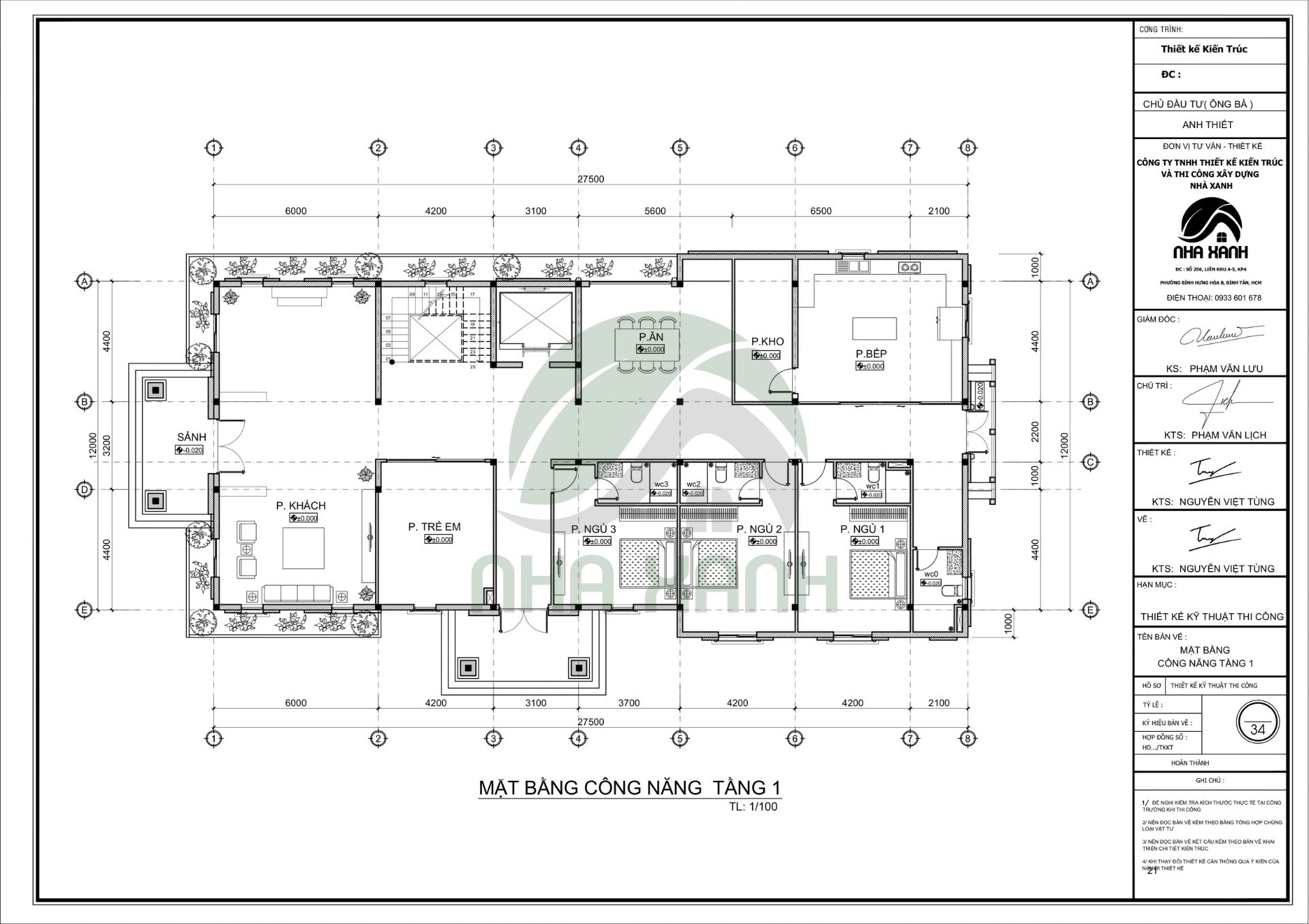 Mặt bằng tầng 1 biệt thự tân cổ điển 2 tầng tại Vĩnh Long