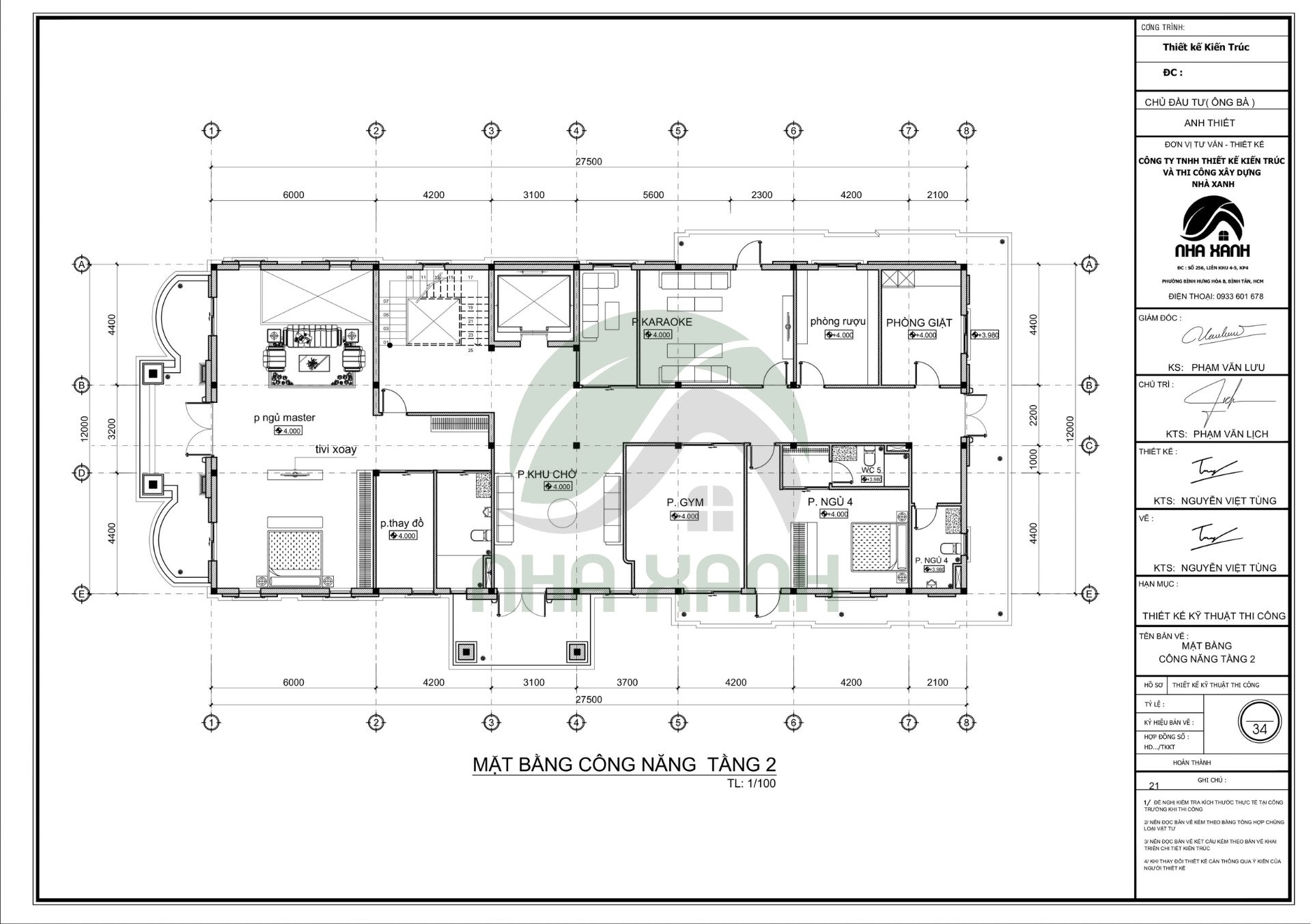 Mặt bằng tầng 2 biệt thự tân cổ điển 2 tầng tại Vĩnh Long