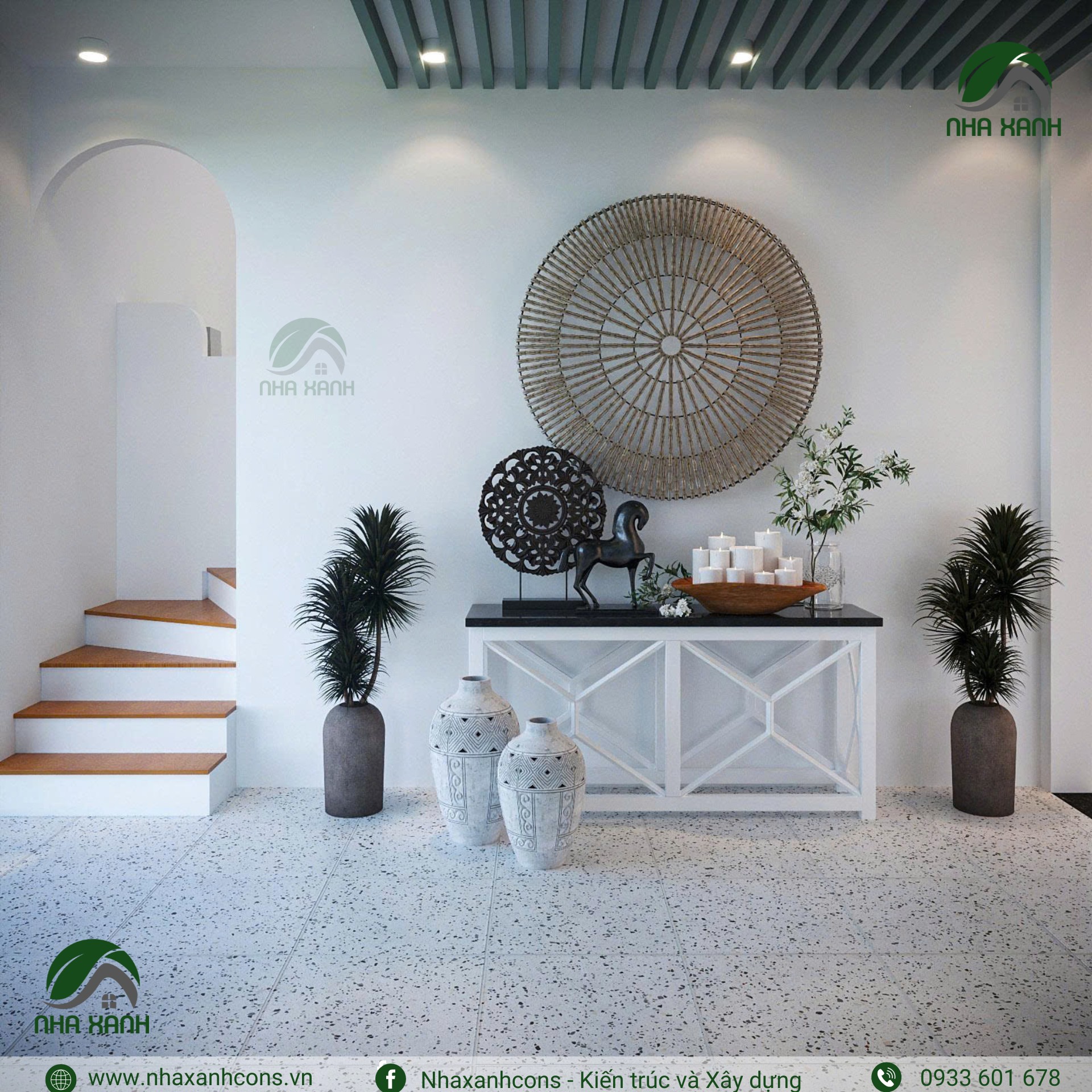 Nội thất phòng khách nhà mái lệch đẹp