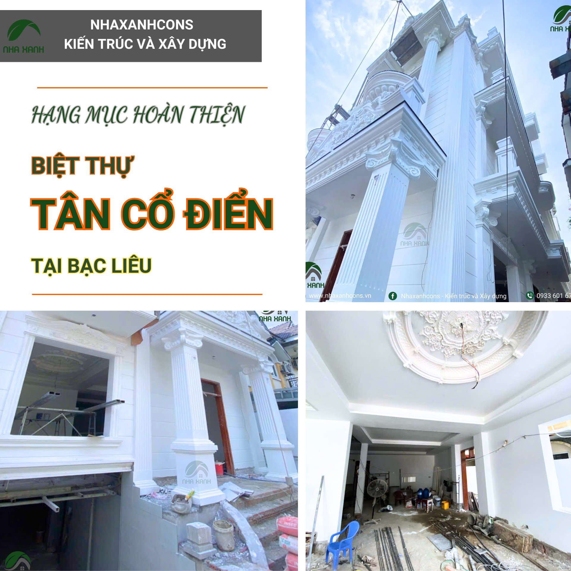 thi công phần hoàn thiện biệt thự tân cổ điển 3 tầng đẹp tại Bạc Liêu- uy tín cùng nhaxanhcons