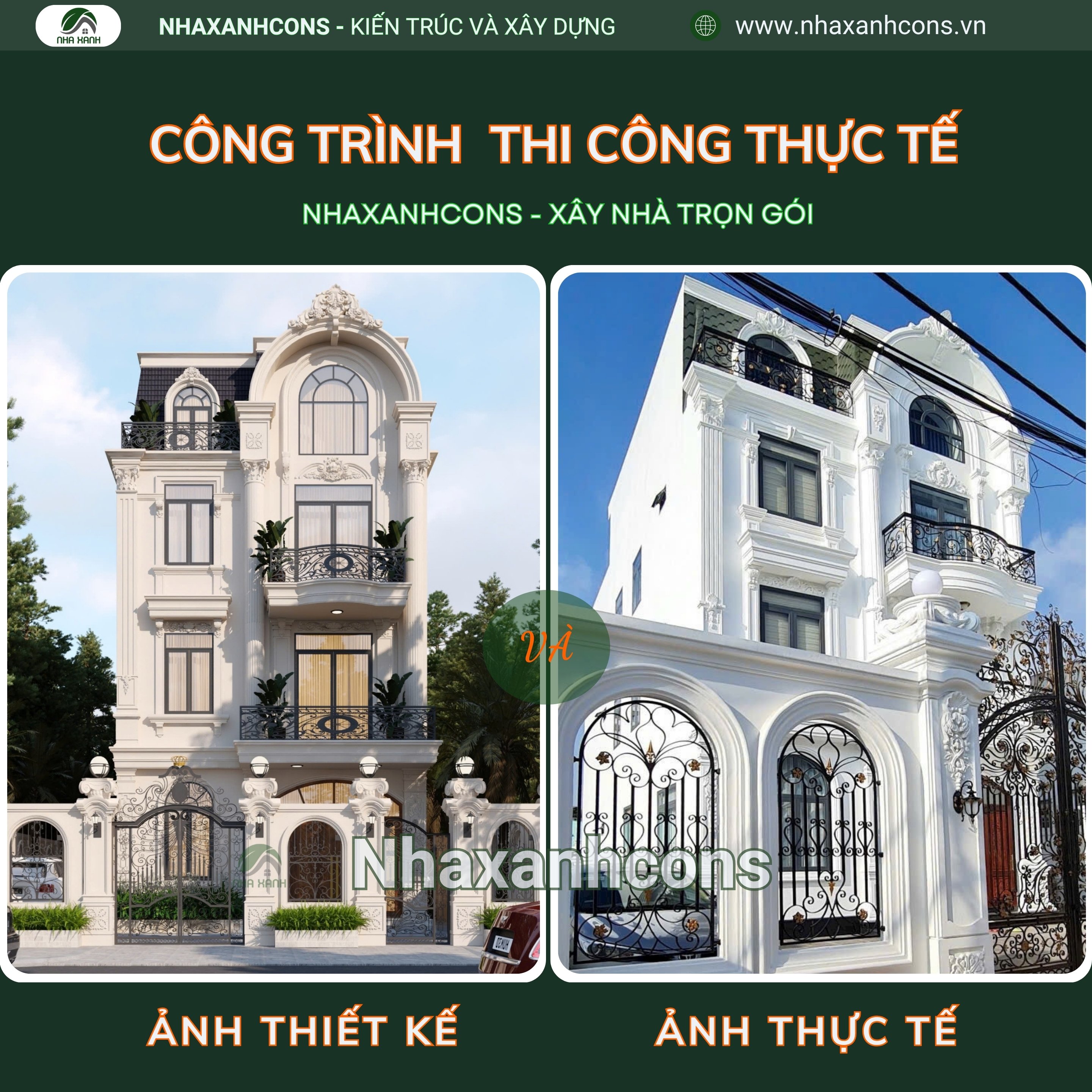 Thi công biệt thự 4 tầng tân cổ điển