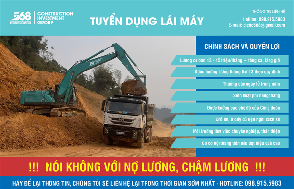 THÔNG BÁO TUYỂN DỤNG NHÂN SỰ VẬN HÀNH MÁY CÔNG TRÌNH (Cập nhật ngày 09/04/2025)