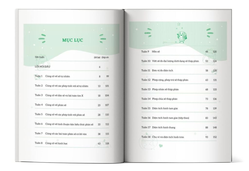 Mục lục của cuốn sách Bài tập bổ trợ nâng cao Toán lớp 5 - Tập 1