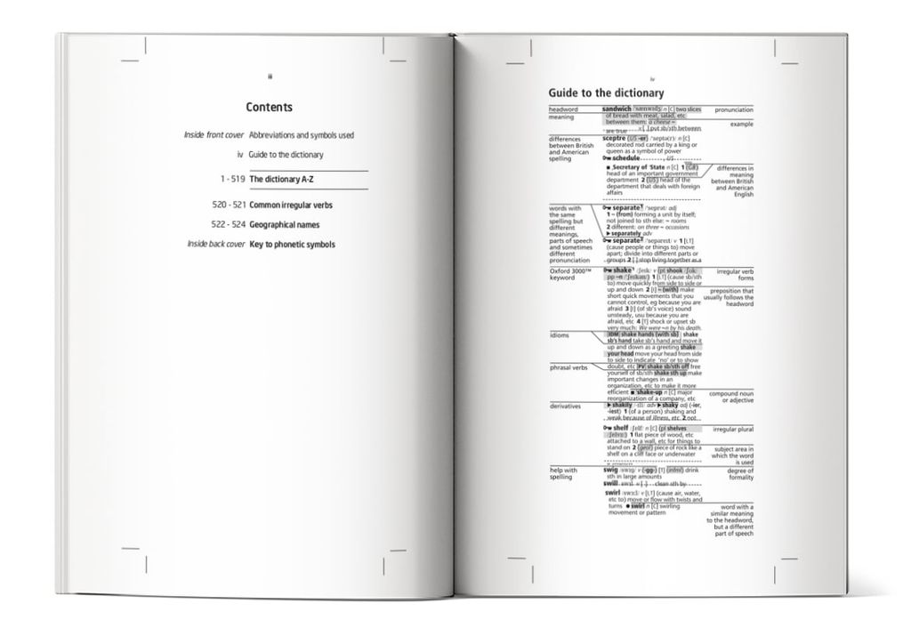 Mục lục của cuốn sách Oxford Learner's Pocket Dictionary - Fourth Edition