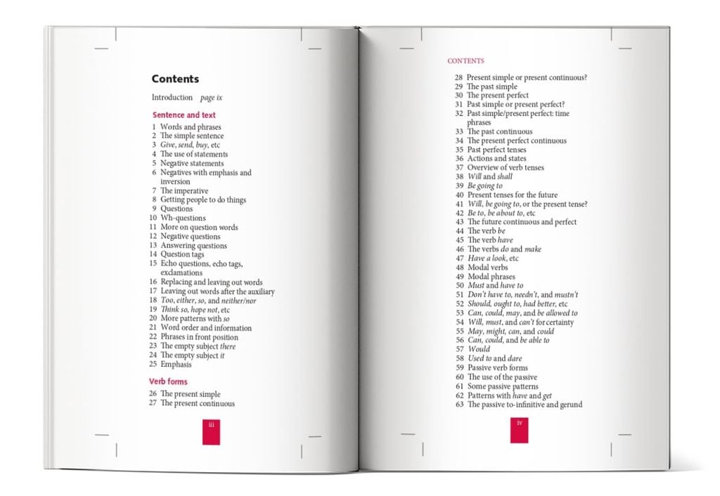 Mục lục của cuốn sách Oxford Learner's Pocket Grammar