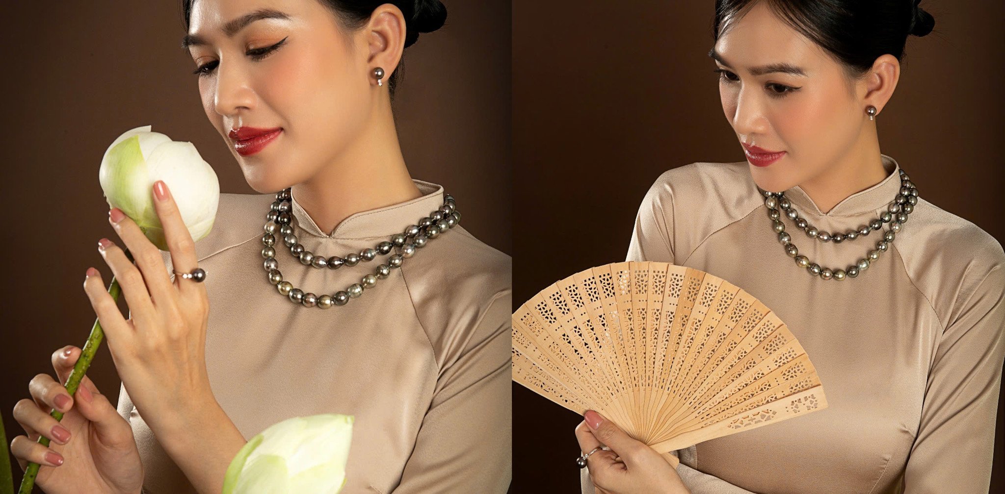Cách phối vòng ngọc trai mặc áo dài tinh tế & nền nã