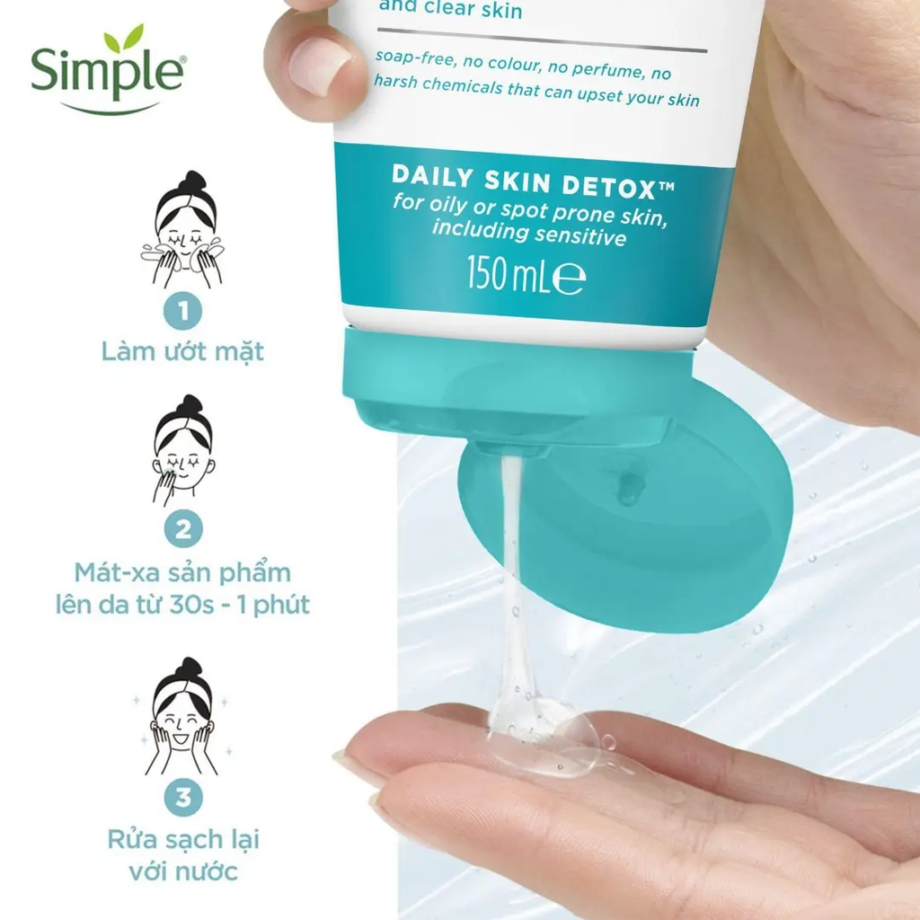 Hướng dẫn sử dụng Gel Rửa Mặt Cho Da Dầu Purifying Gel Wash Simple