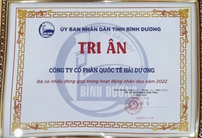 ỦY BAN NHÂN DÂN TỈNH BÌNH DƯƠNG TRI ÂN CÔNG TY CỔ PHẦN QUỐC TẾ HẢI DƯƠNG