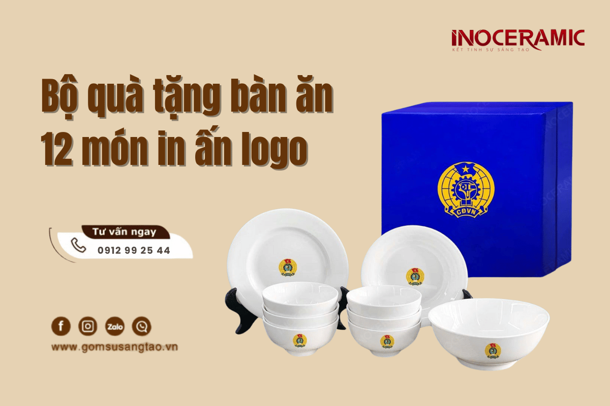 Bộ quà tặng bàn ăn 12 món in ấn logo Công đoàn cao cấp