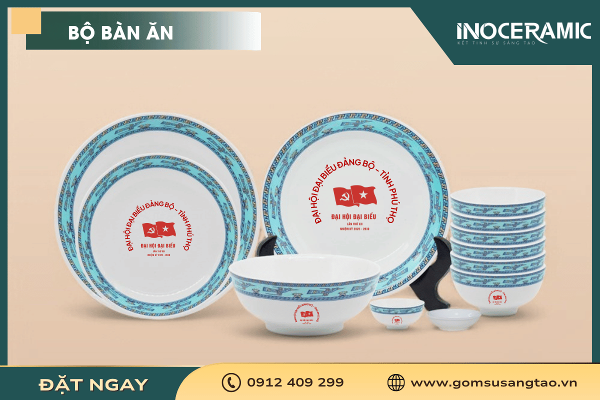 Bộ bát đĩa gốm sứ là món quà tặng đại hội Đảng mang đậm tính ứng dụng và thẩm mỹ