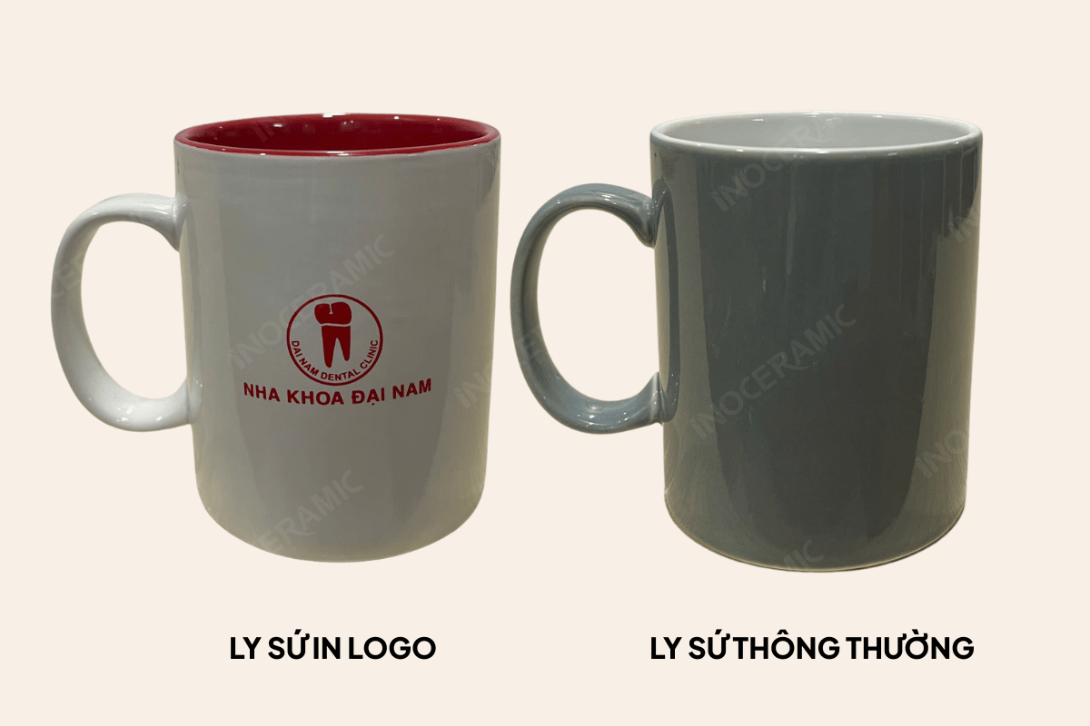 So sánh ly sứ in logo và ly sứ thông thường