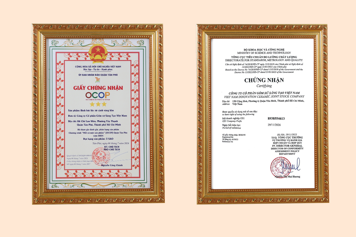 Chứng nhận cho thương hiệu Gốm Sứ Sáng Tạo
