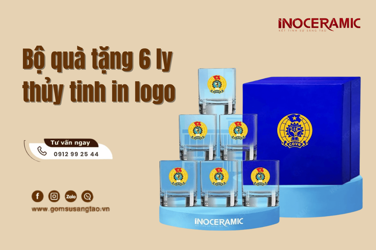 Bộ quà tặng cao cấp 6 ly thuỷ tinh in logo