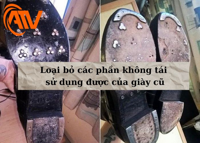 Loại bỏ các phần không tái chế được từ giày cũ