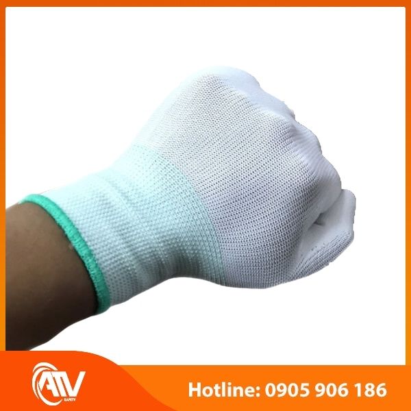 Găng tay Polyester màu trắng (POW) phủ PU bàn tay
