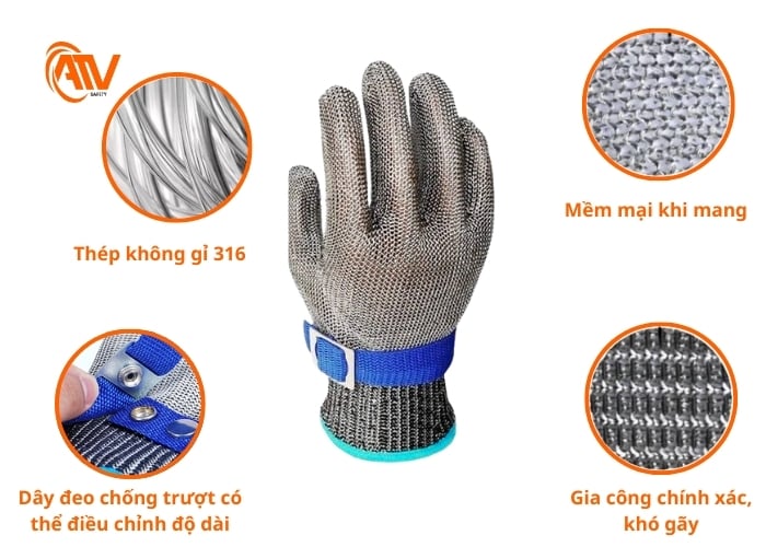 Găng tay sợi thép chống cắt