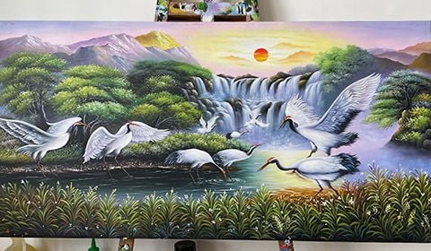 Top mẫu tranh sơn thủy tùng hạc diên niên mang đến vận khí tốt cho bạn