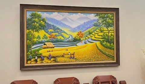 Phong cảnh núi rừng tây bắc được họa sĩ thể hiện bằng màu sơn dầu