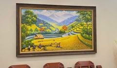 Phong cảnh núi rừng tây bắc được họa sĩ thể hiện bằng màu sơn dầu