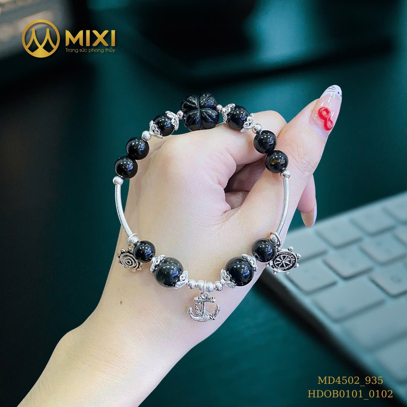 VÒNG TAY OBSIDIAN MIX CỎ 4 LÁ THẠCH ANH ĐEN – CHẮC TÂM TRÍ, GIỮ ĐỊNH HƯỚNG, MANG MAY MẮN