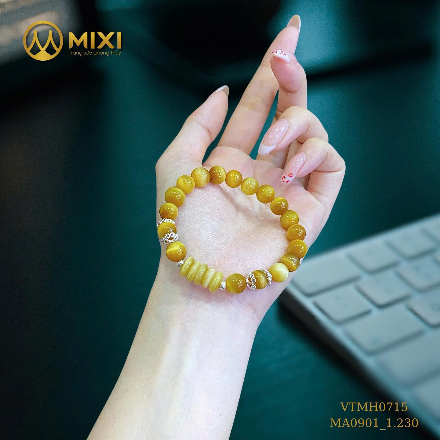 Vòng Tay Mix Ngũ Điếu Đá Mắt Hổ Vàng Tươi – Vững Tâm Trí, Vượng Tài Lộc, Hộ Mệnh Mỗi Ngày