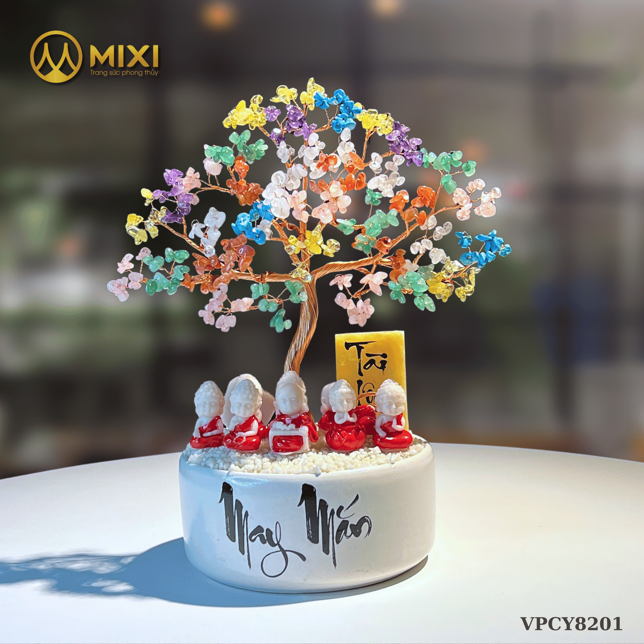 CÂY TÀI LỘC HŨ TRÒN CHỮ MAY MẮN THẠCH ANH ĐA SẮC – HÚT VƯỢNG KHÍ, CHIÊU TÀI LỘC, LAN TỎA MAY MẮN