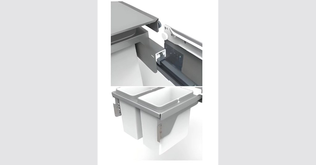 Hệ thống ray trượt của thùng rác 2 ngăn inox