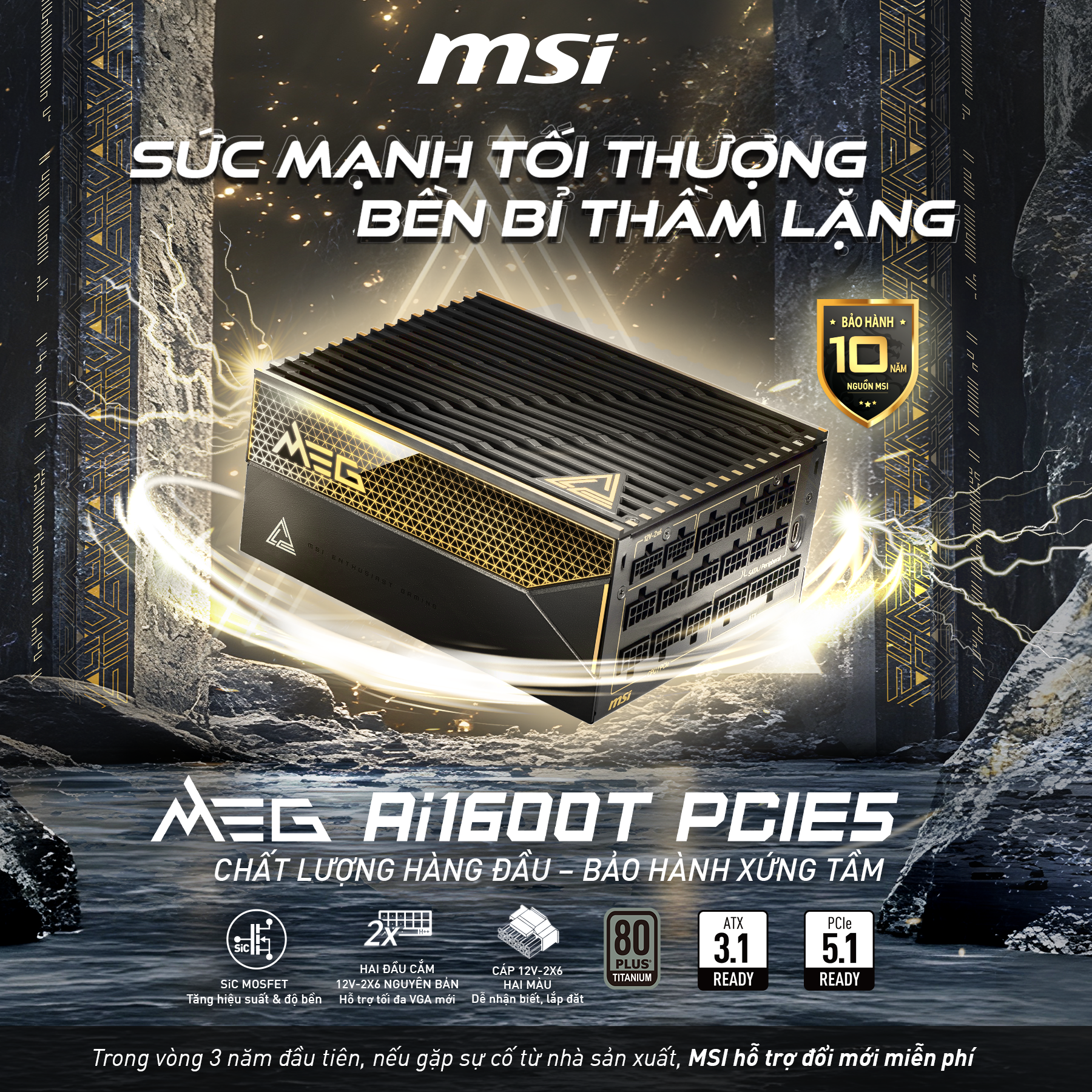 MEG Ai1600T PCIE5 – Sức Mạnh Tối Thượng, Vận Hành Thầm Lặng Cho Cỗ Máy Gaming Thế Hệ Mới