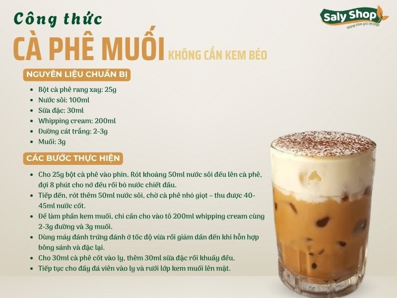 Hướng dẫn cách làm cà phê muối không cần kem béo (bằng Whipping cream)