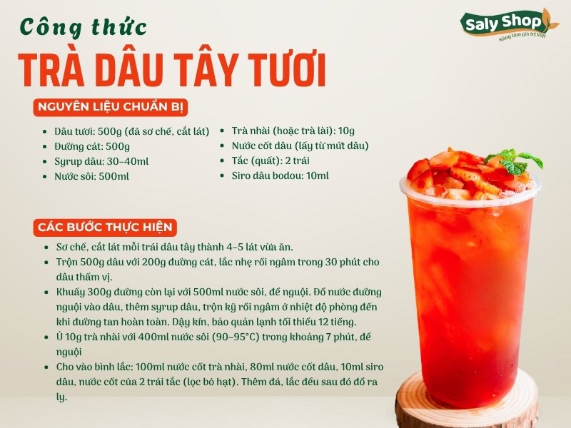 Cách làm trà dâu tây ngon, công thức chuẩn cho quán