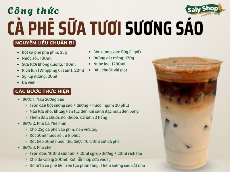 Cách làm cà phê sữa tươi sương sáo ngon, công thức chuẩn kinh doanh