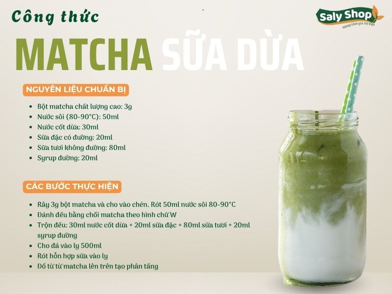 Hướng dẫn pha Matcha Sữa Dừa thơm béo - Công thức chuẩn Hadilao