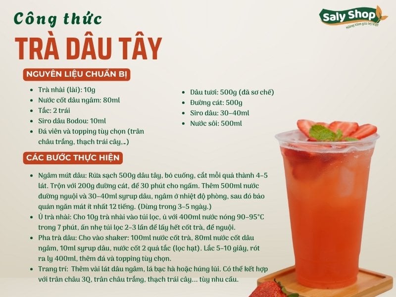 Cách pha trà dâu tây thơm ngon, chuẩn vị, hút khách mùa hè