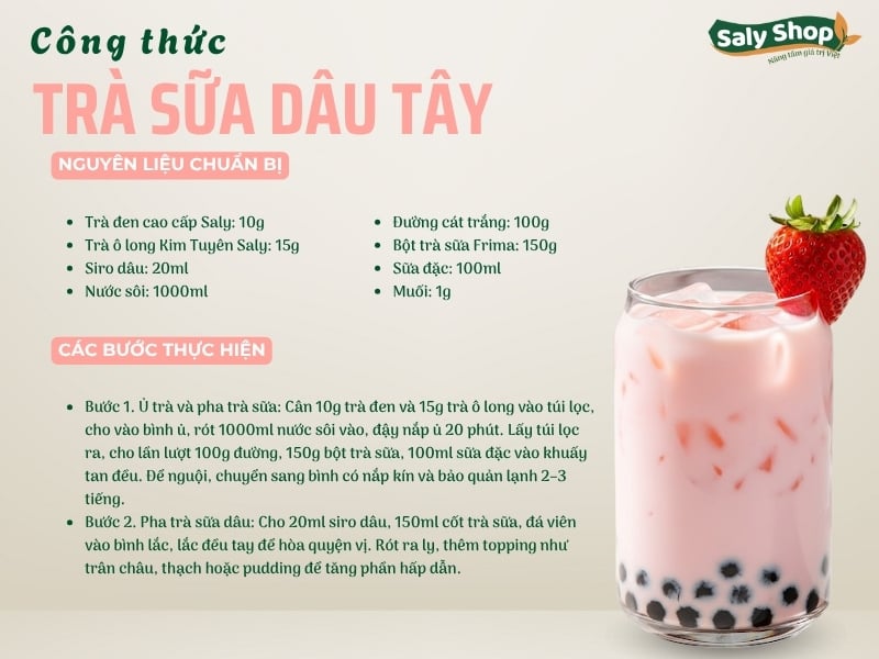 Cách làm trà sữa dâu tây chua ngọt thanh mát, hấp dẫn thực khách