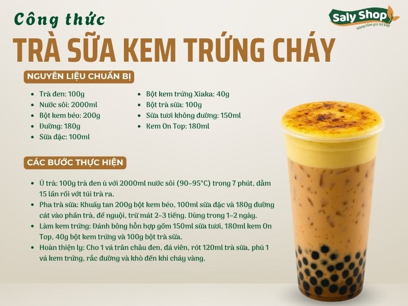 Công thức trà sữa kem trứng cháy đậm vị và béo ngậy