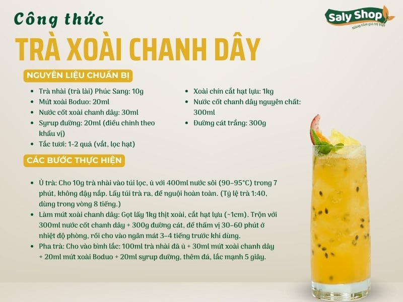 Công thức trà xoài chanh dây hấp dẫn, chuẩn vị quán