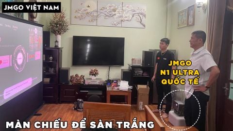 HOME CINEMA VỚI JMGO N1 ULTRA QUỐC TẾ VÀ MÀN CHIẾU ĐỂ SÀN 100 INCH