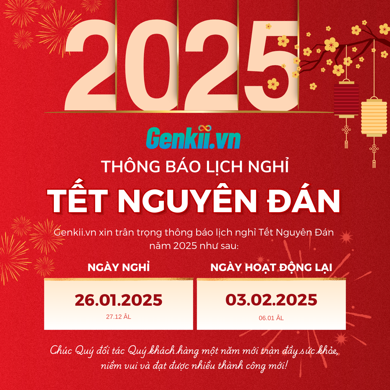 THÔNG BÁO LỊCH NGHỈ TẾT NGUYÊN ĐÁN 2025