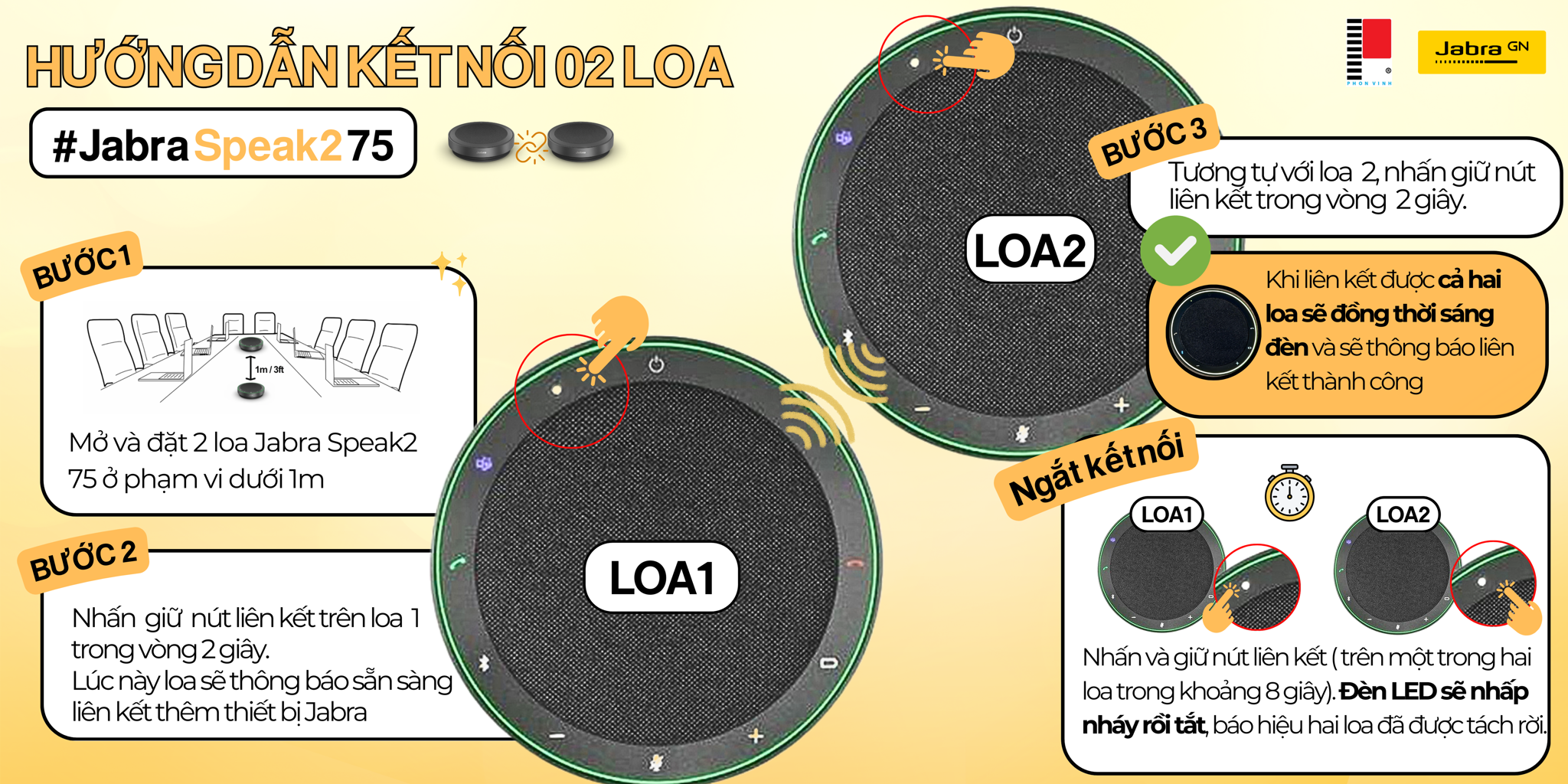Hướng dẫn kết nối 2 Loa Jabra Speak2 75
