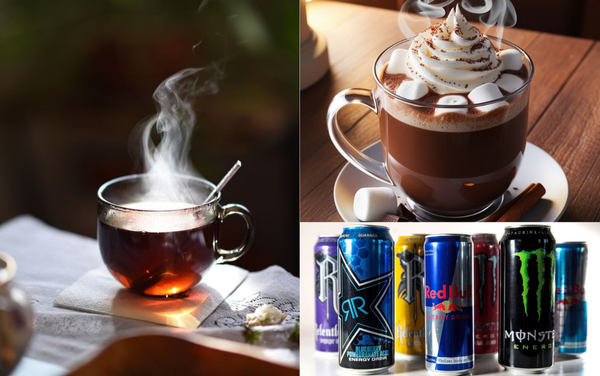 Caffein có trong nhiều loại thức uống khác ngoài cà phê, như trà, chocolate và nước tăng lực