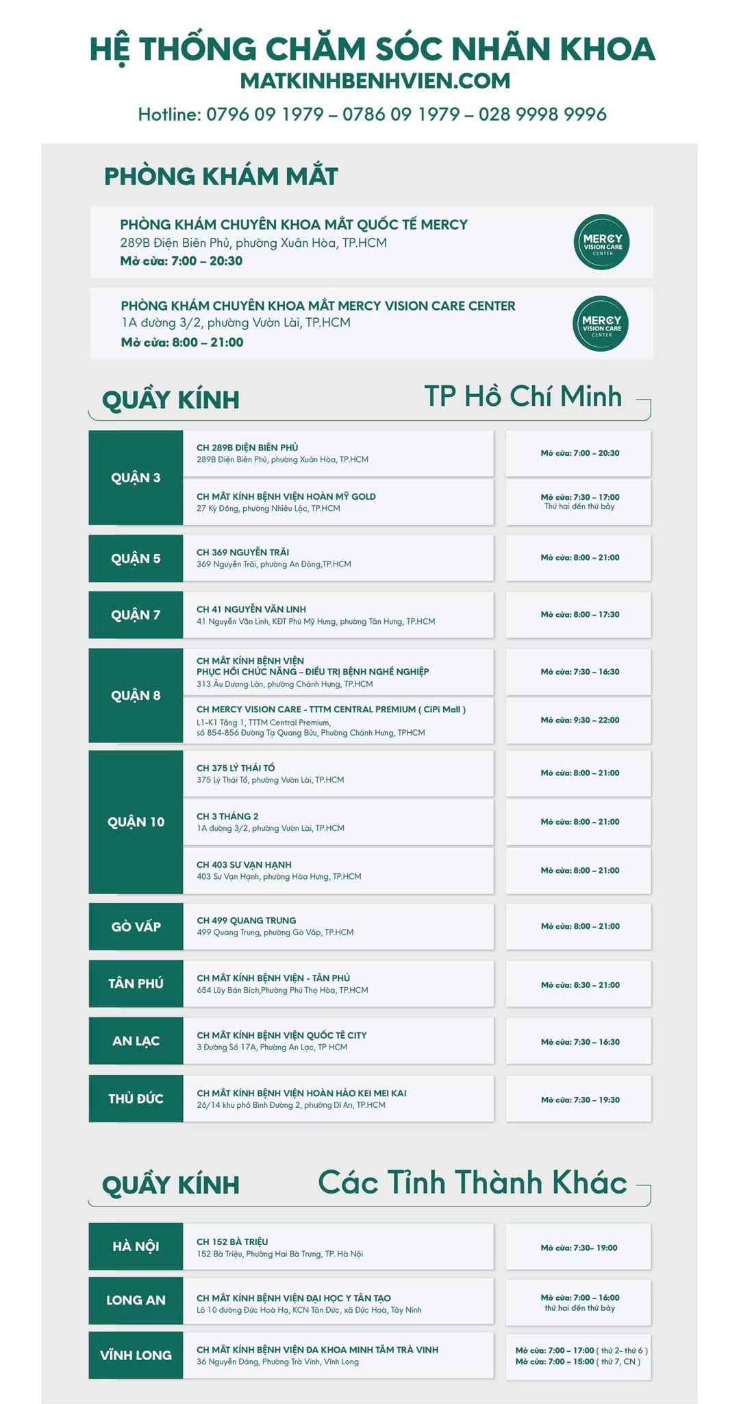 ĐỊA CHỈ CÁC CHI NHÁNH: HỆ THỐNG CHĂM SÓC NHÃN KHOA MATKINHBENHVIEN.COM