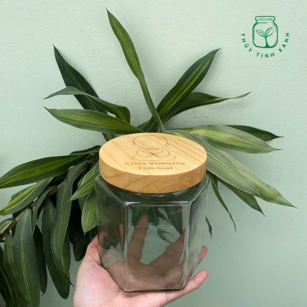 Hũ thủy tinh lục giác nắp gỗ 500ml
