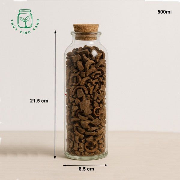 Chai thủy tinh nút gỗ bần 500ml