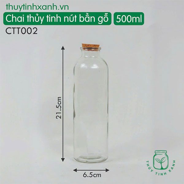 Chai thủy tinh nút gỗ bần 500ml