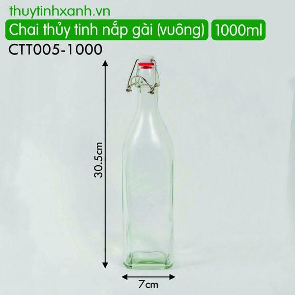 Chai thủy tinh nắp gài vuông 1000ml