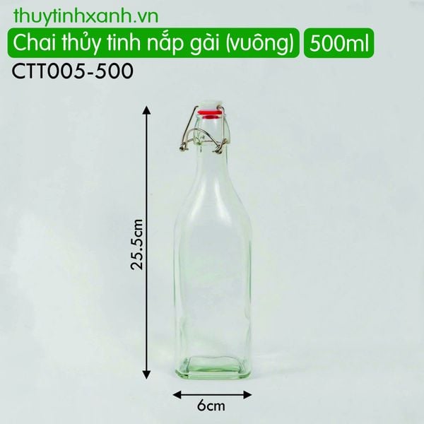 Chai thủy tinh nắp gài vuông 500ml