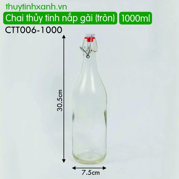 Chai thủy tinh nắp gài tròn 1000ml